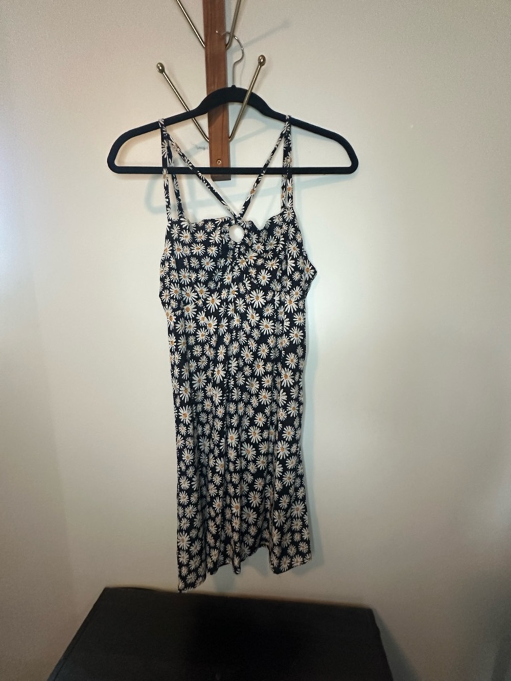 RSQ Black Daisy Print Maxi Dress with Crisscross Straps